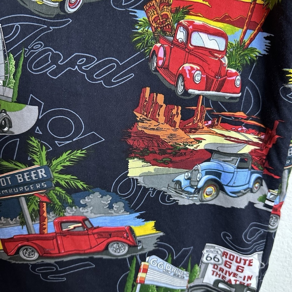 Vintage David Carey Camp Shirt Men Large Ford V8‎ Route 66 Classic Cars Hawaiian - Picture 5 of 11
